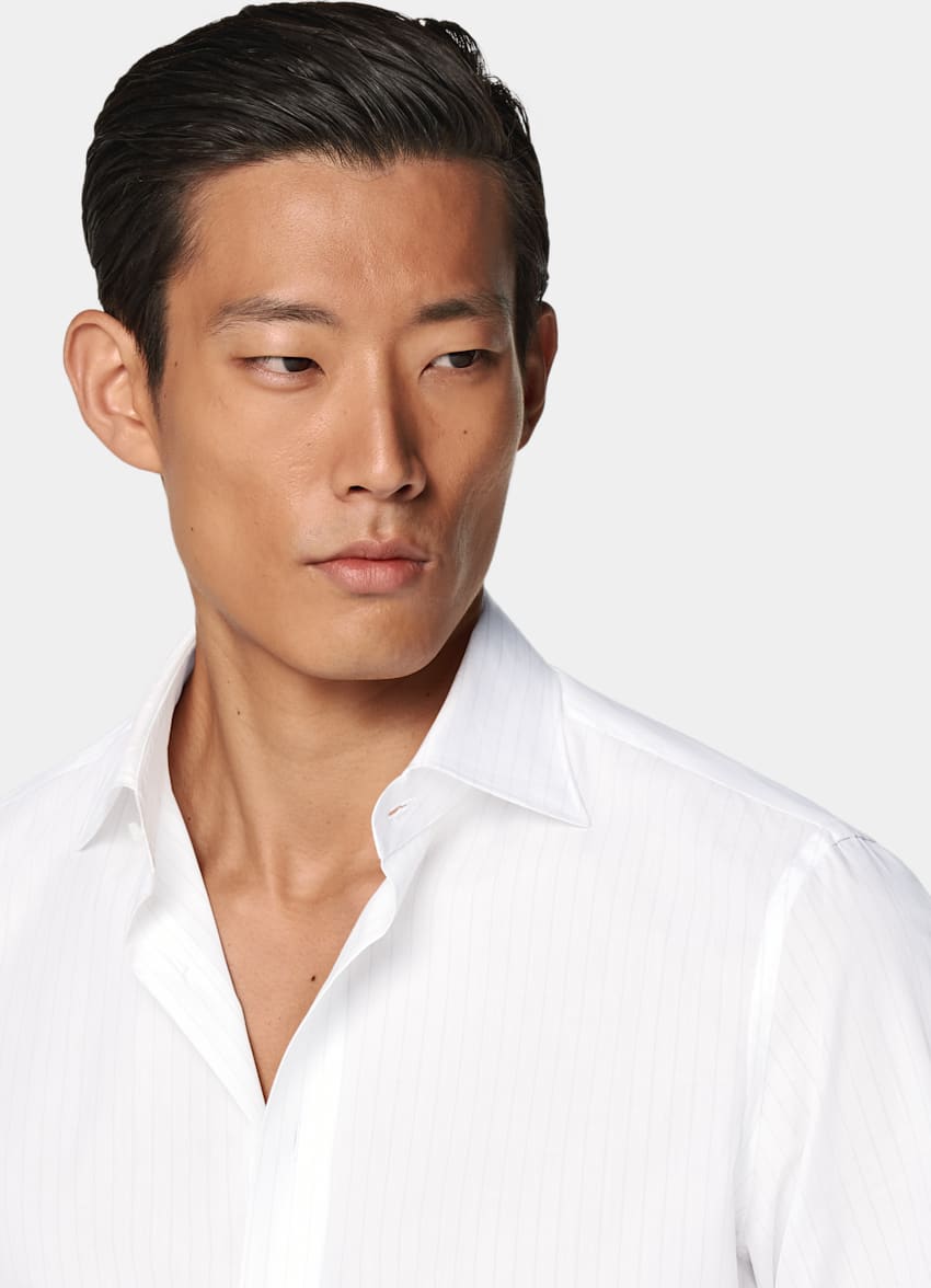 Light Grey Striped Poplin Tailored Fit Shirt