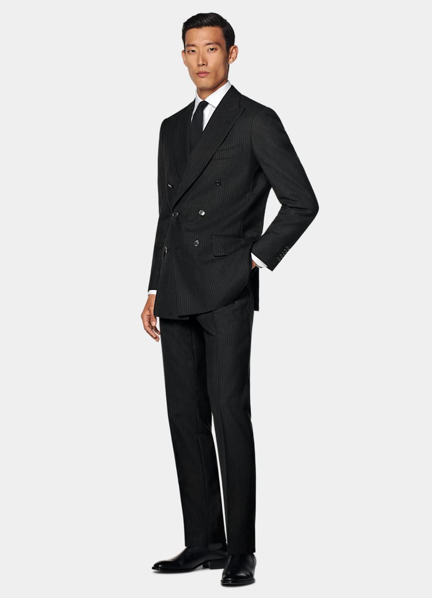 Black Striped Tailored Fit Milano Suit