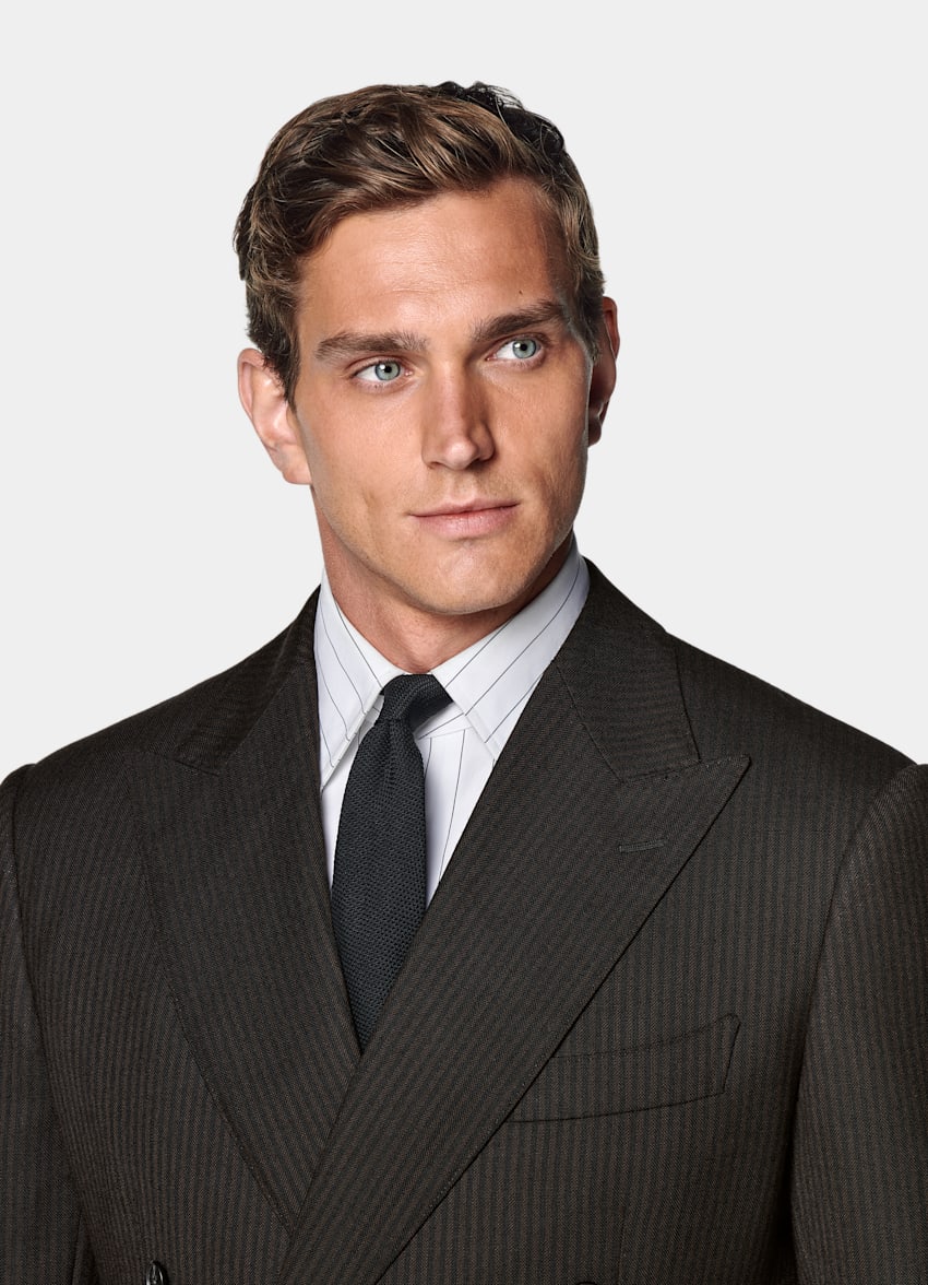 Dark Brown Striped Tailored Fit Milano Suit