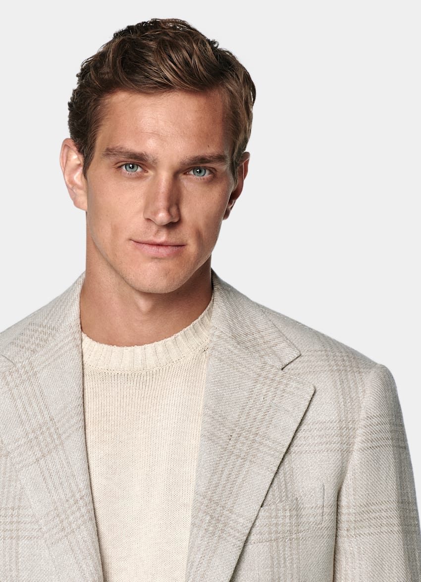 Light Taupe Checked Relaxed Fit Roma Blazer