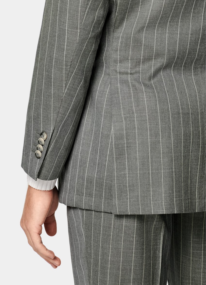 Light Green Striped Tailored Fit Havana Suit