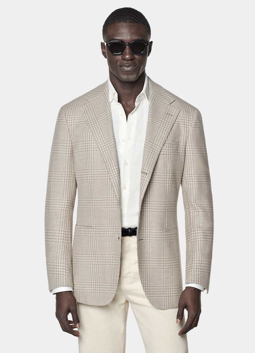 Sand Checked Relaxed Fit Roma Blazer