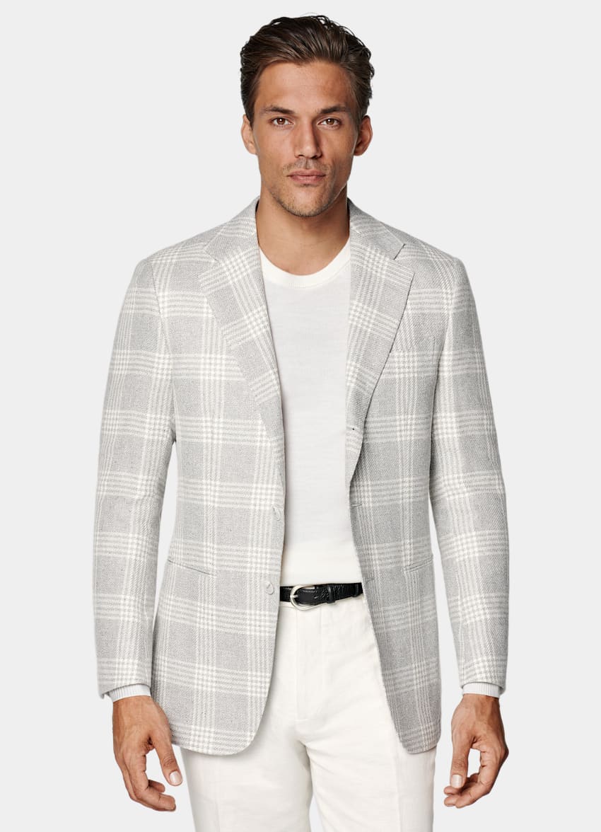 Light Grey Checked Tailored Fit Havana Blazer