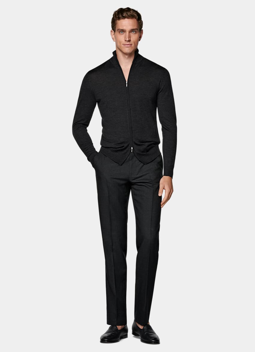 Dark Grey Merino Zip Cardigan