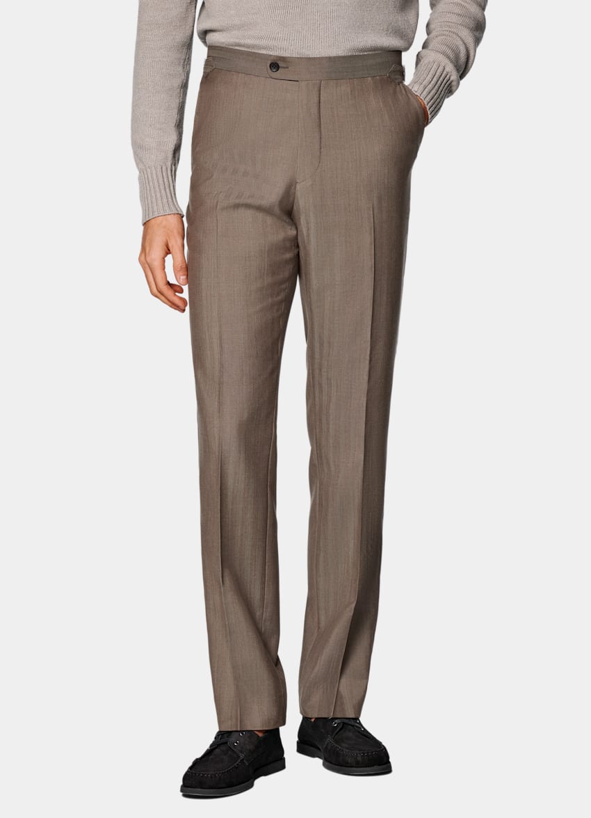 Taupe Herringbone Perennial Tailored Fit Havana Suit
