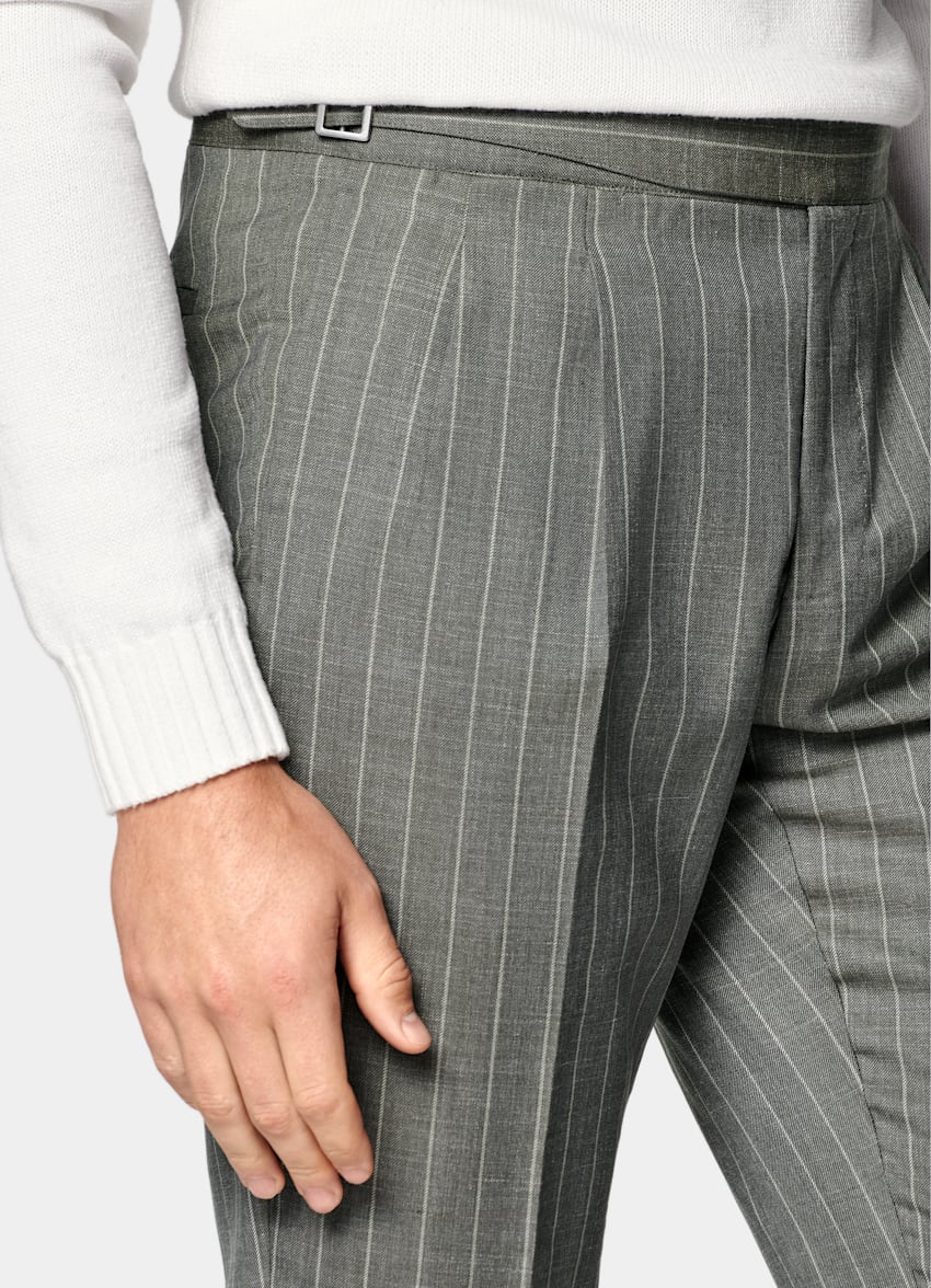 Light Green Striped Tailored Fit Havana Suit