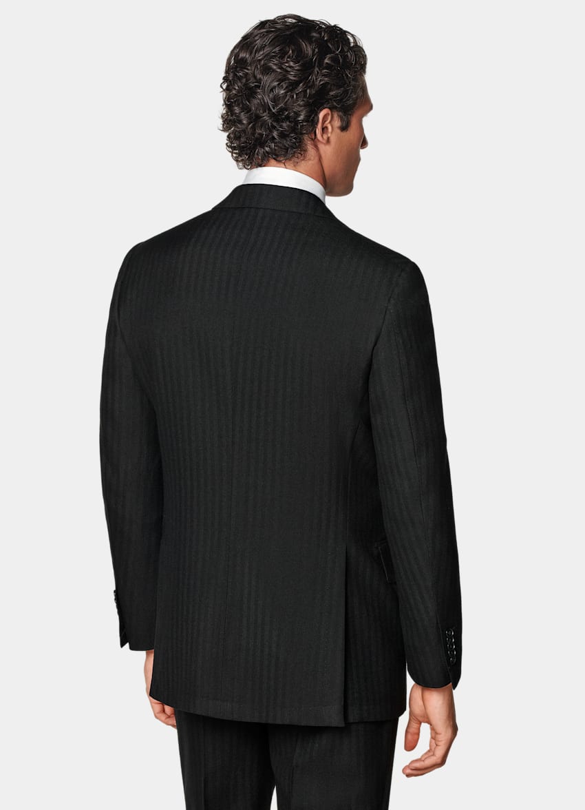 Black Herringbone Tailored Fit Milano Suit