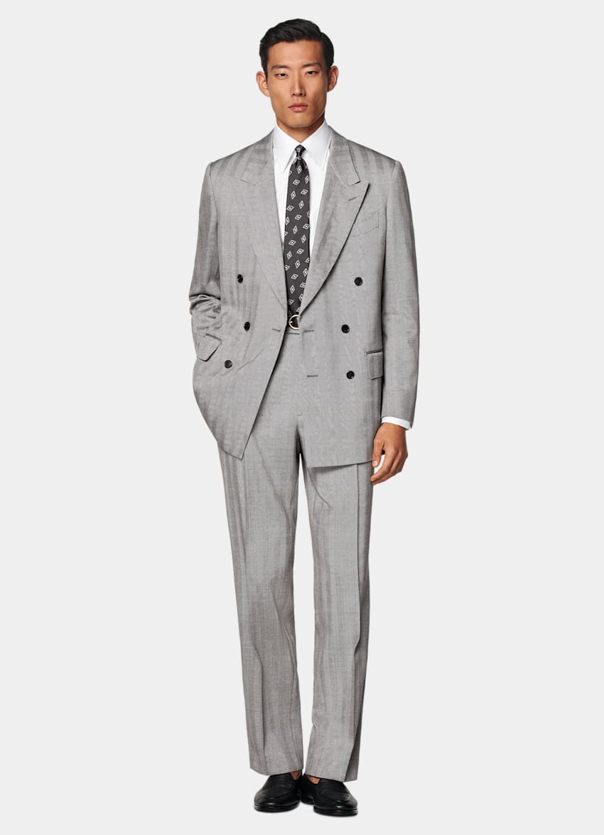 Grey Herringbone Tailored Fit Milano Suit
