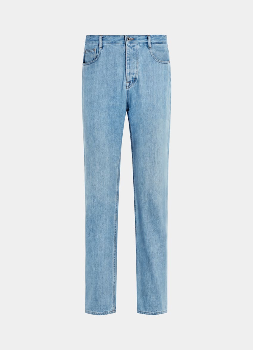 Mid Blue Washed Straight Leg Jeans