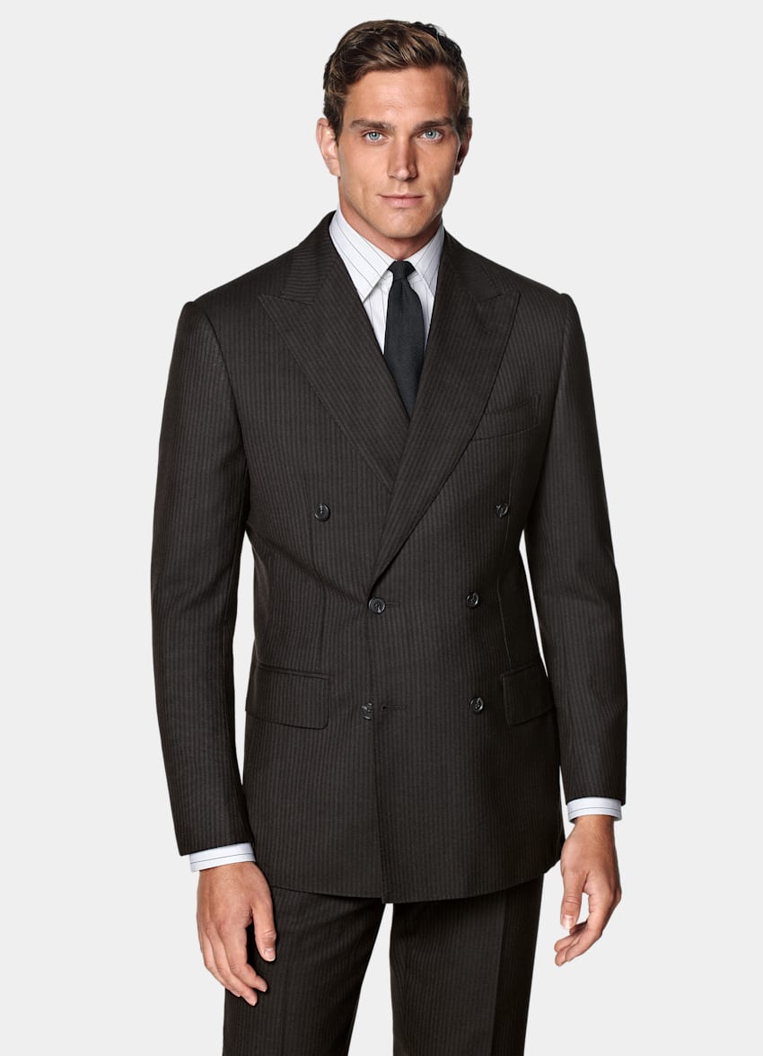 Dark Brown Striped Tailored Fit Milano Suit