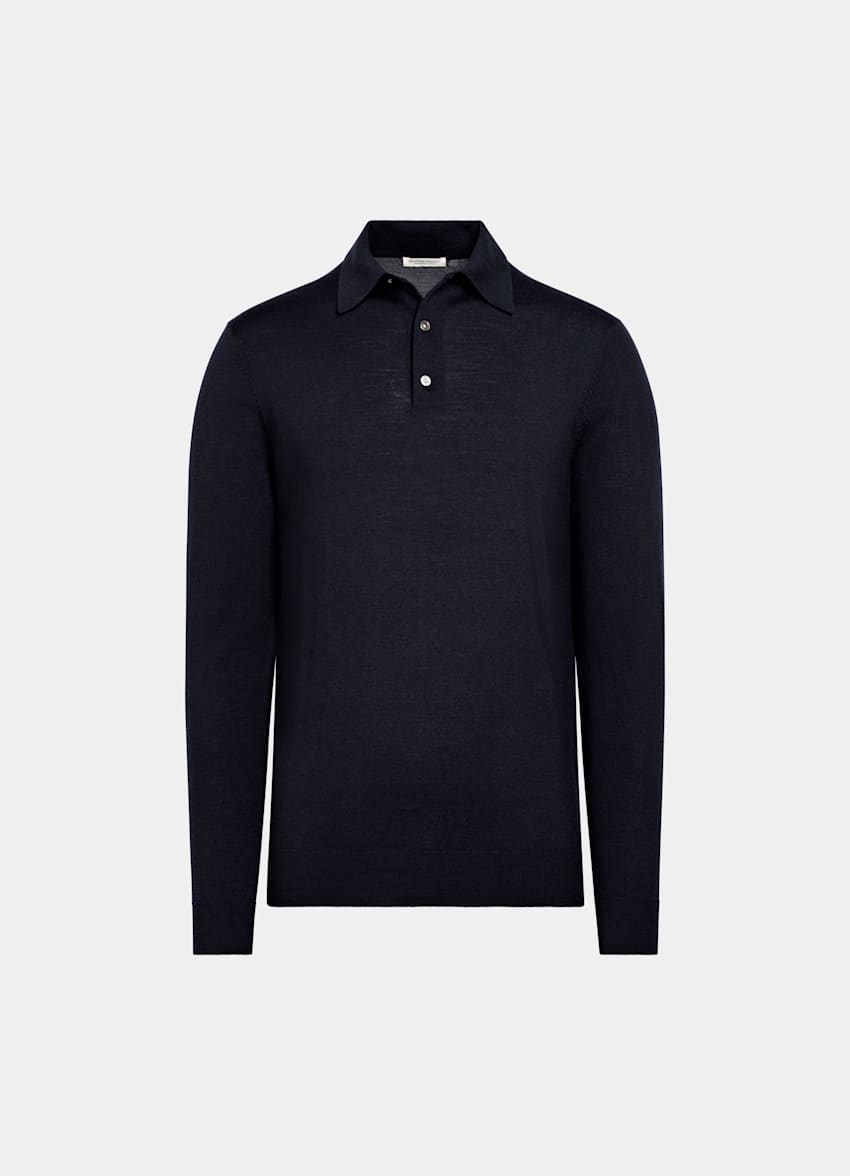 Mid Brown Merino Long Sleeve Polo