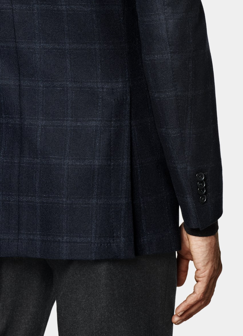 Navy Checked Tailored Fit Havana Blazer