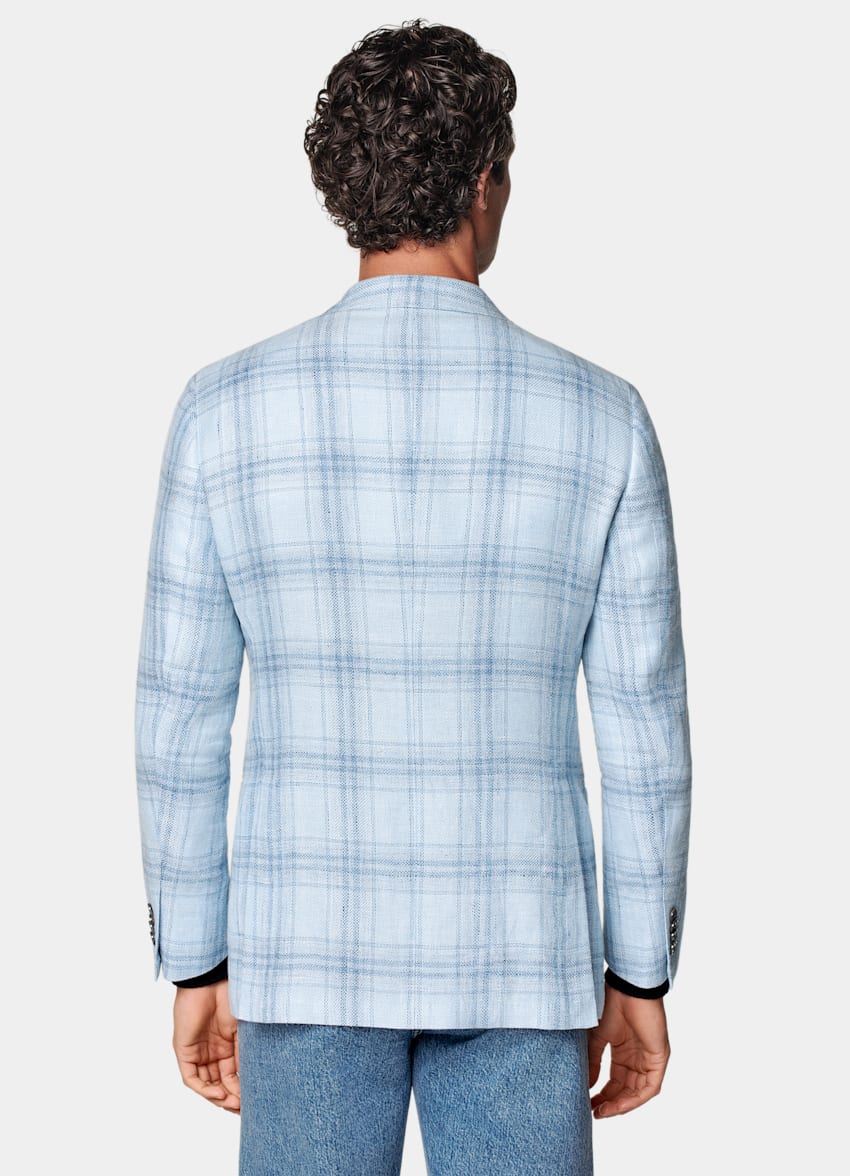 Light Blue Checked Tailored Fit Havana Blazer