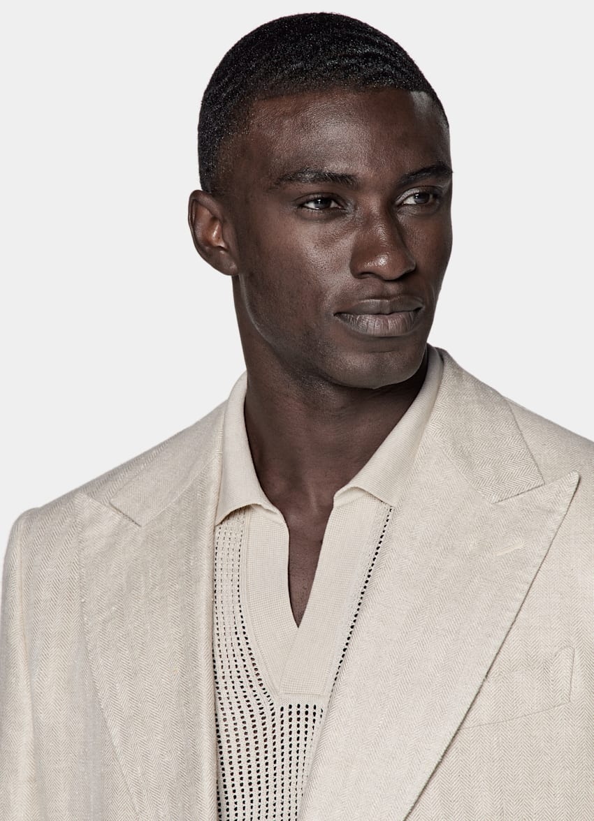 Light Taupe Herringbone Tailored Fit Milano Blazer