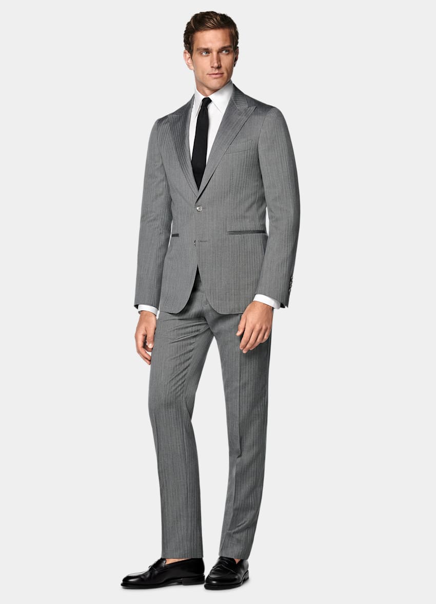 Mid Grey Herringbone Perennial Tailored Fit Havana Suit