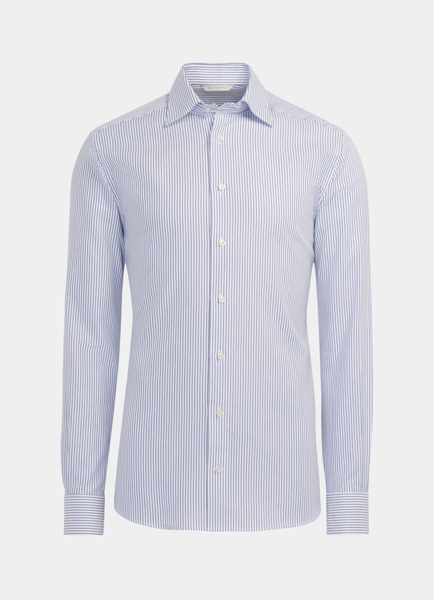 Navy Striped Royal Oxford Slim Fit Shirt