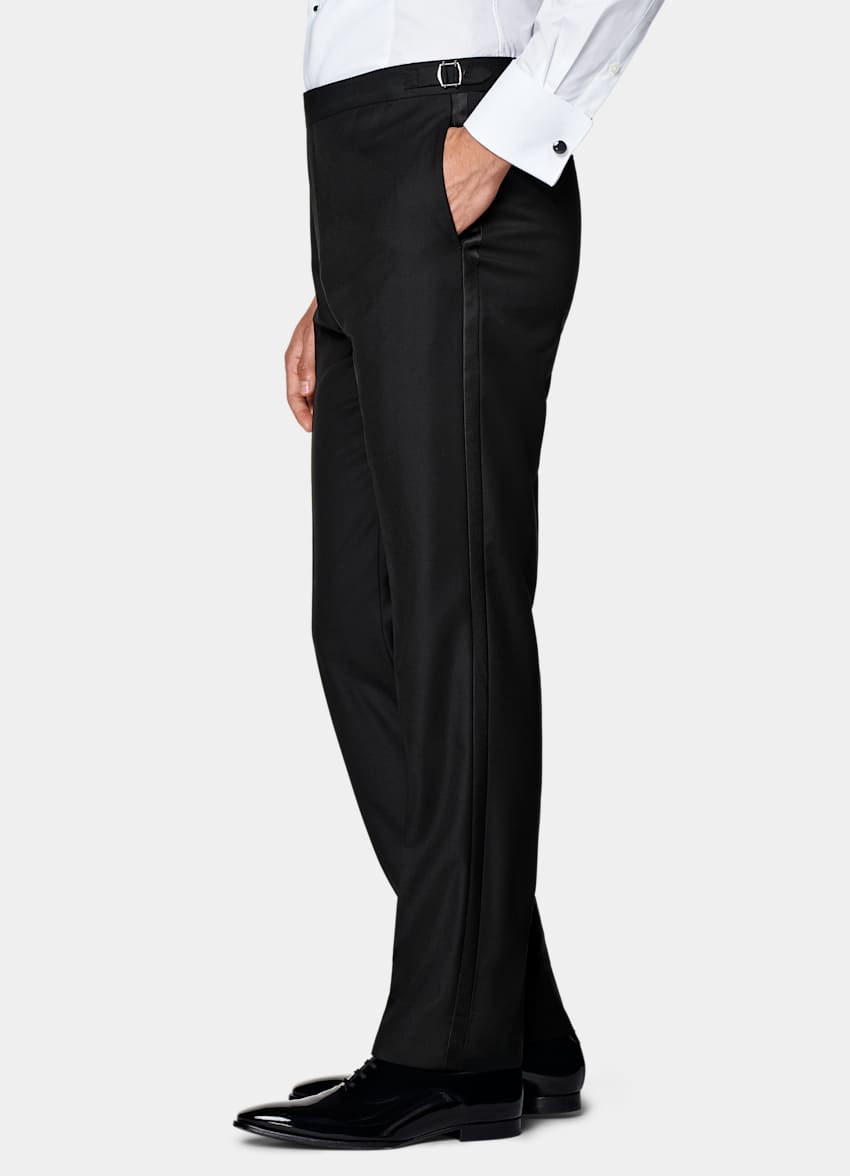 Black Slim Leg Straight Tuxedo Pants