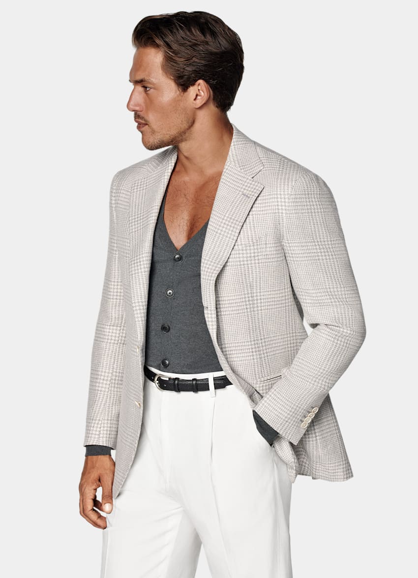 Light Grey Checked Relaxed Fit Roma Blazer