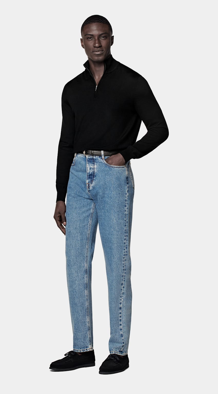Black Merino Half Zip