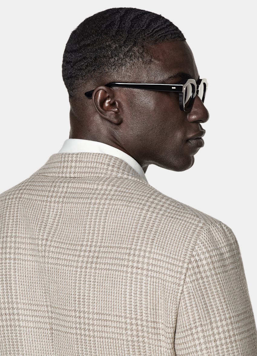 Sand Checked Relaxed Fit Roma Blazer