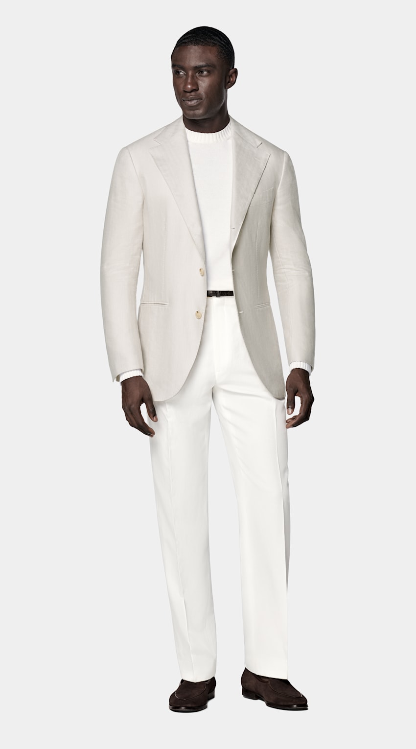 Sand Herringbone Relaxed Fit Roma Blazer