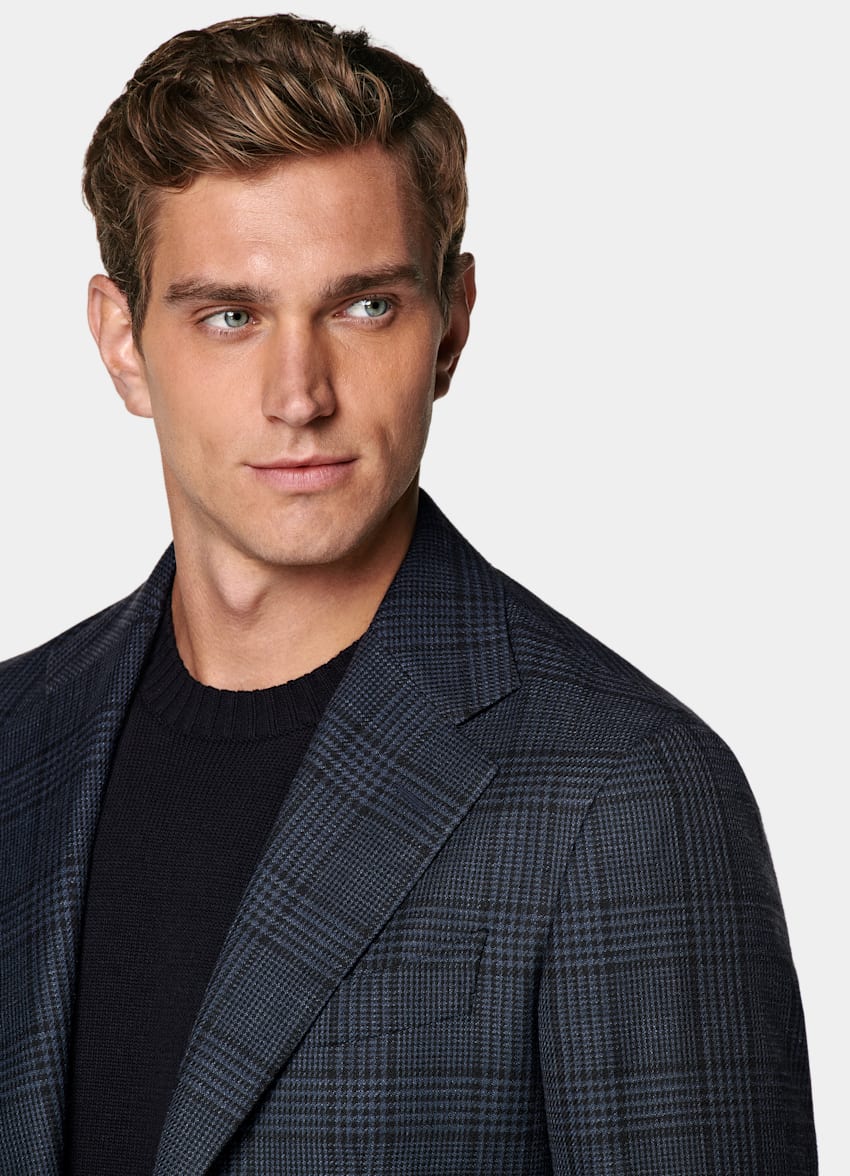 Navy Checked Tailored Fit Havana Blazer