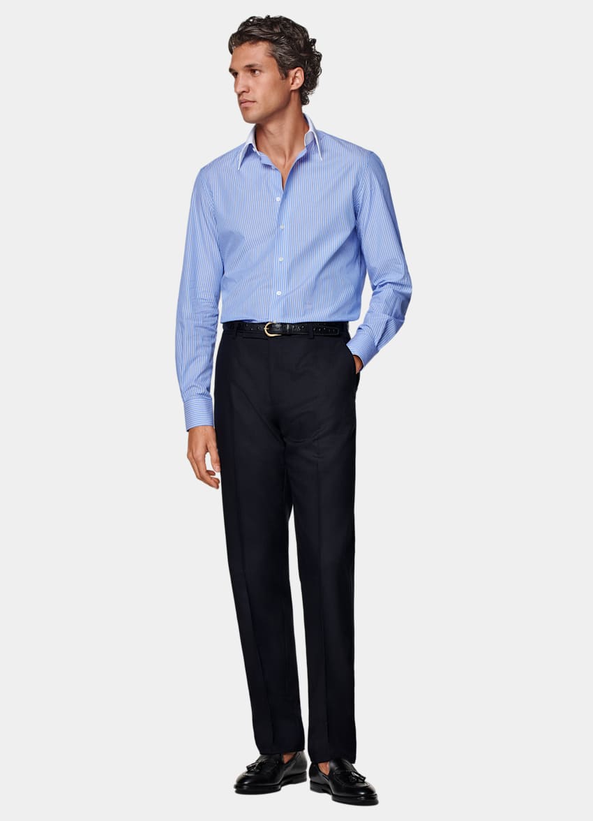 Light Blue Striped Tailored Fit Shirt