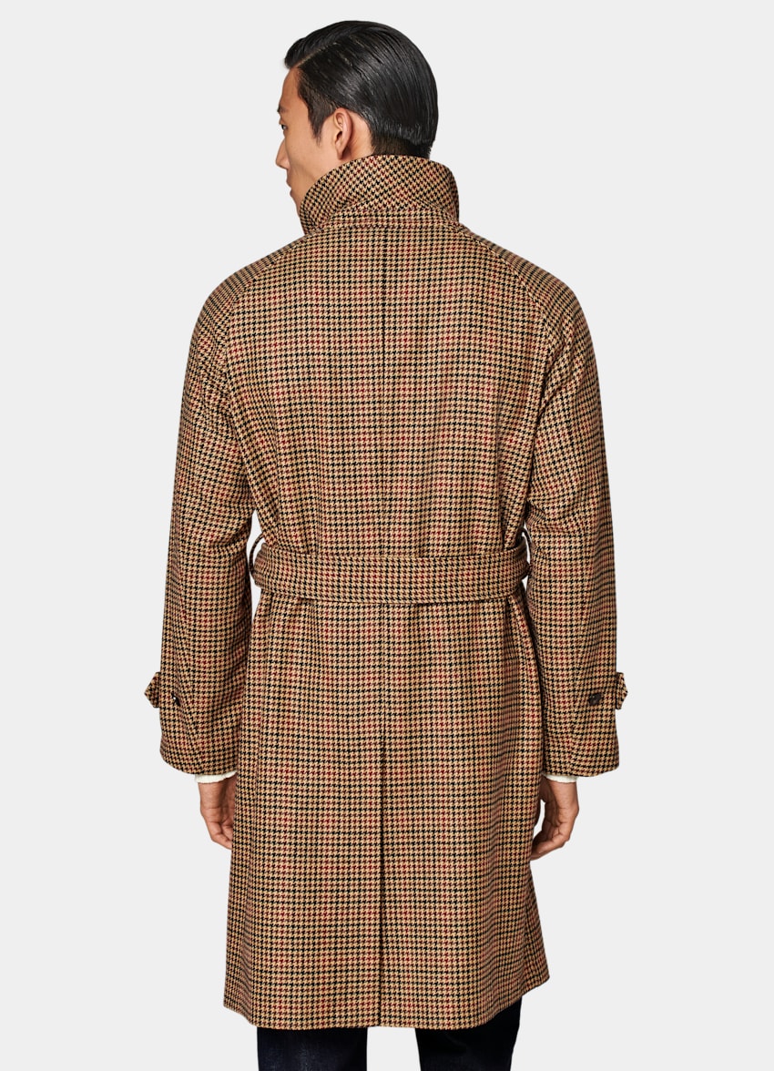 Brown & Red Checked Belted Overcoat