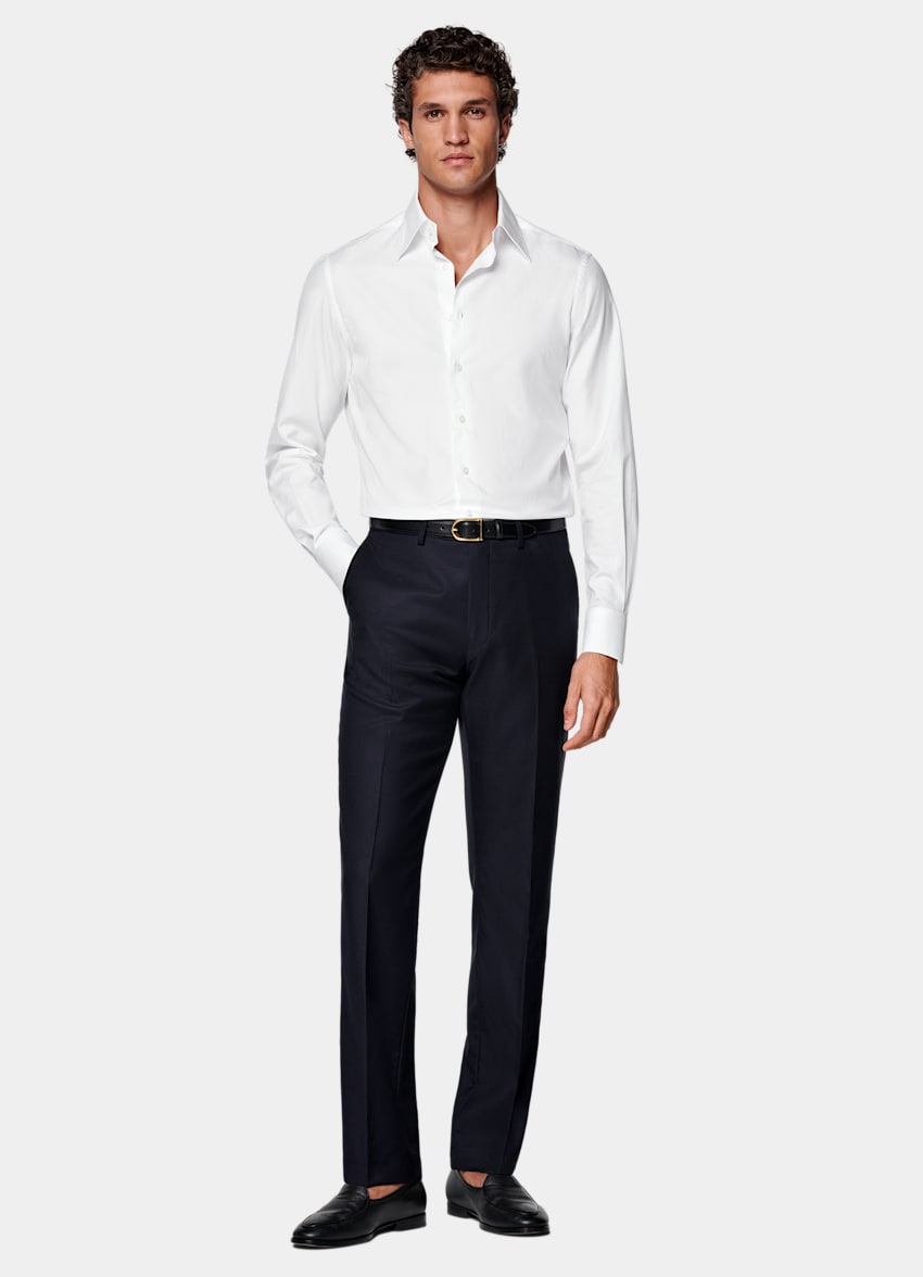 Navy Slim Leg Straight Suit Pants