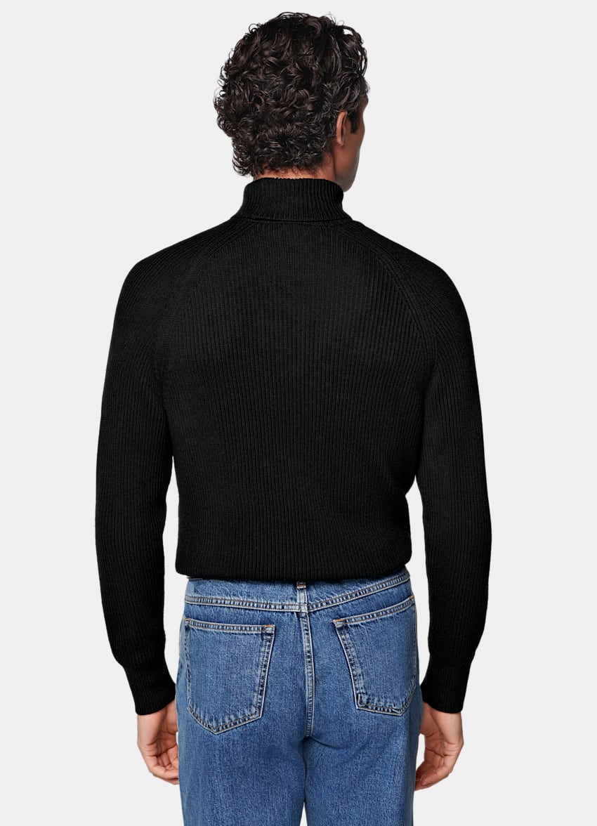 Black Merino Ribbed Turtleneck