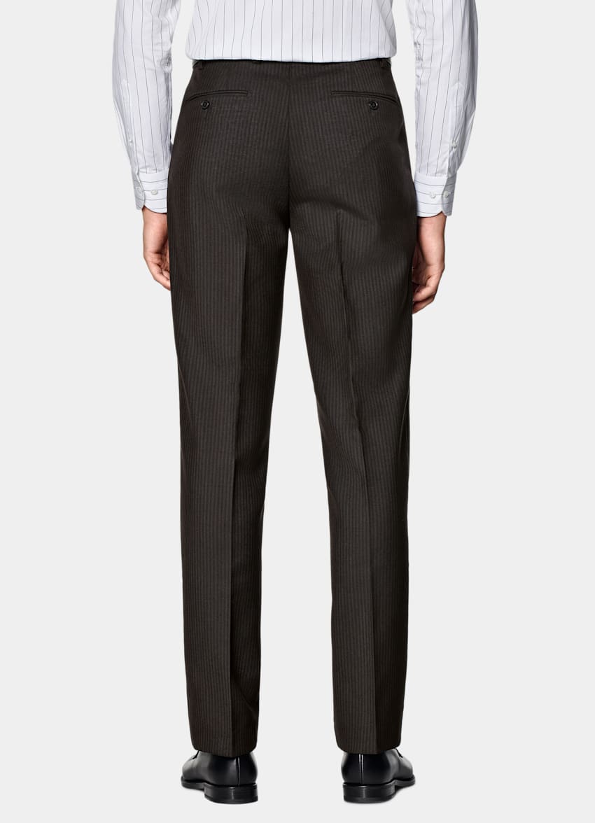 Dark Brown Striped Tailored Fit Milano Suit