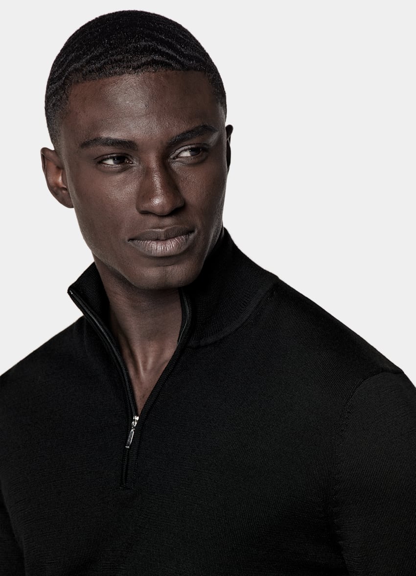 Black Merino Half Zip