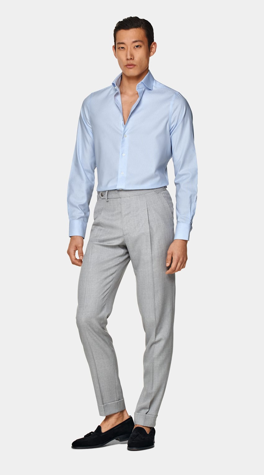 Light Blue Striped Oxford Extra Slim Fit Shirt