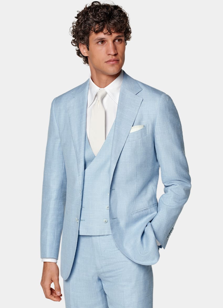 Light Blue Three-Piece Tailored Fit Havana Suit