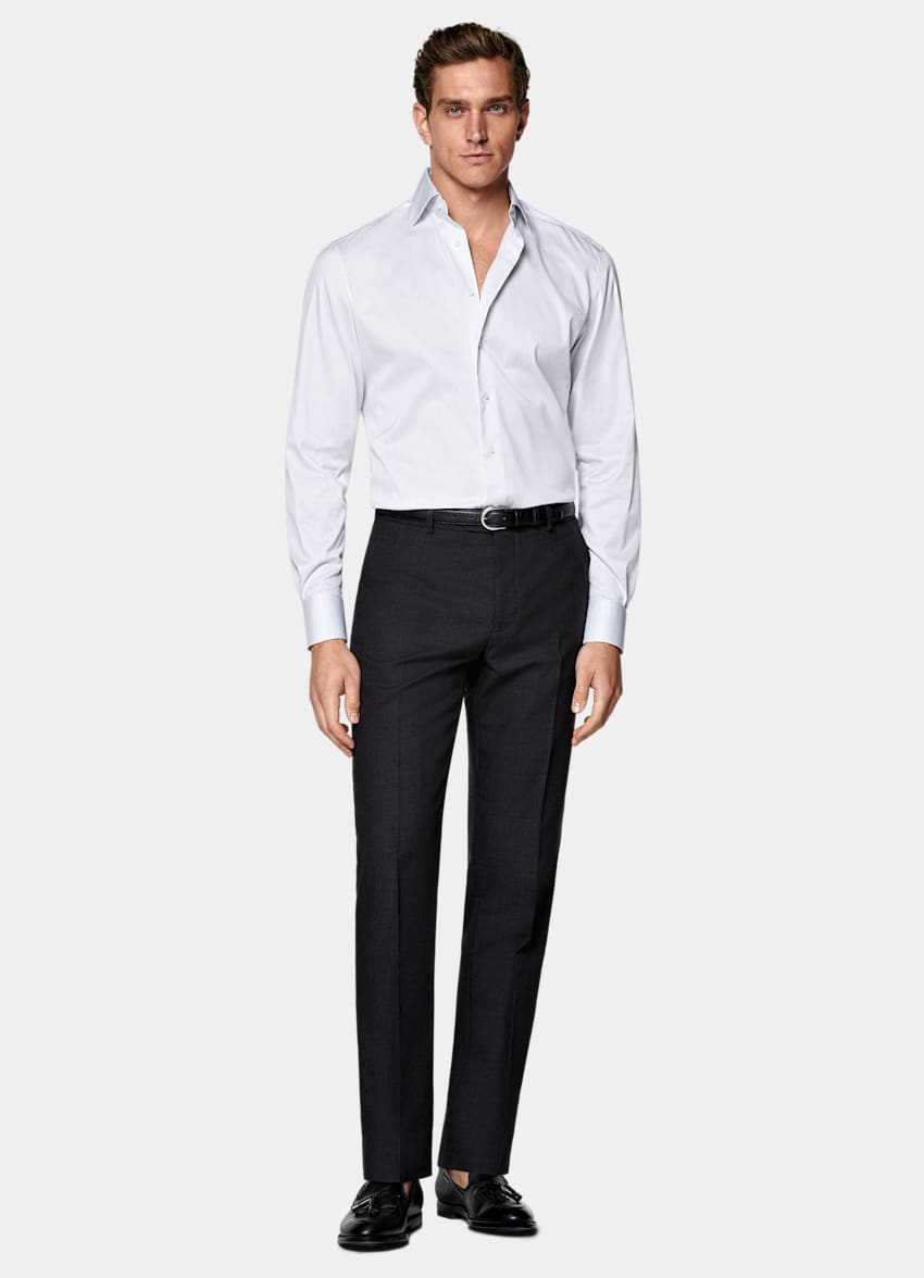 White Striped Twill Tailored Fit Shirt