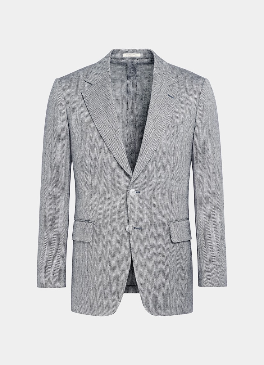 Navy Herringbone Tailored Fit Milano Blazer