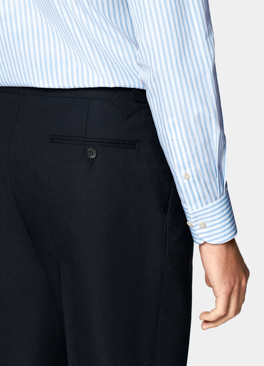 Blue Striped Poplin Slim Fit Shirt