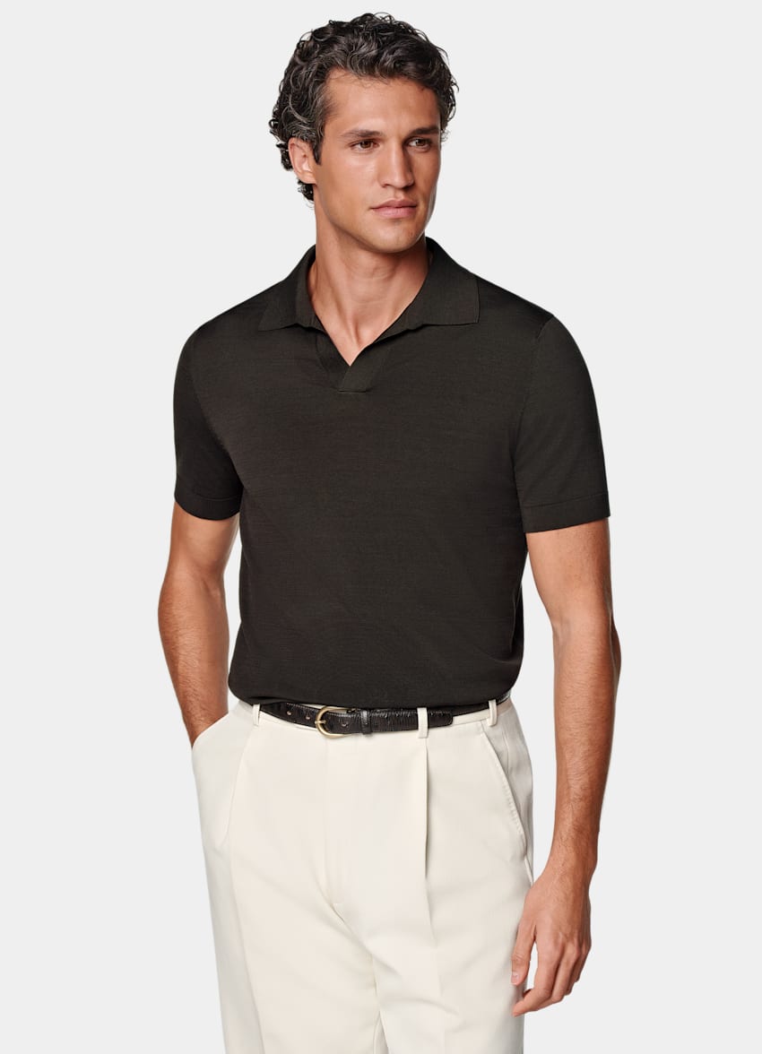 Dark Brown Buttonless Polo