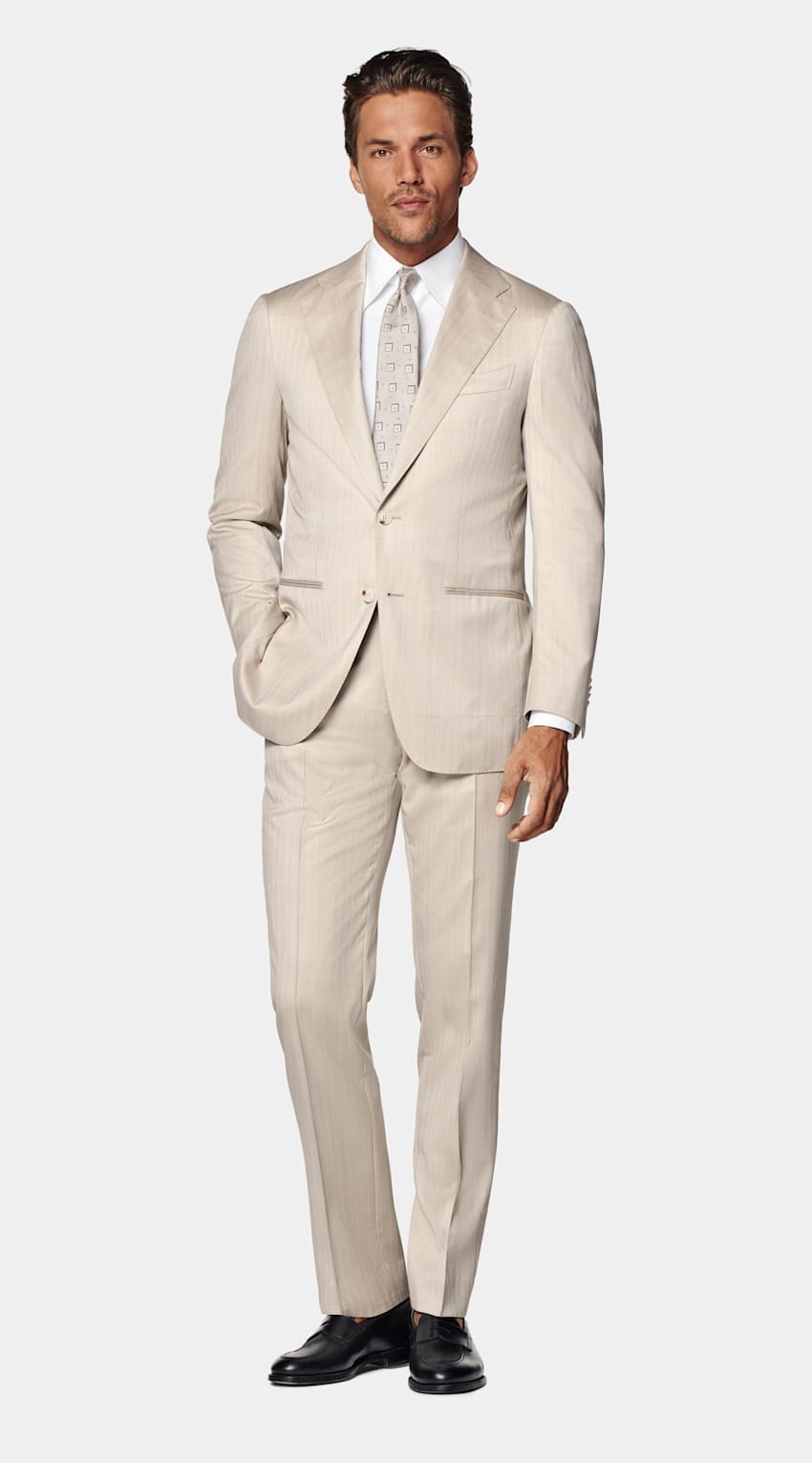 Sand Herringbone Perennial Tailored Fit Havana Suit