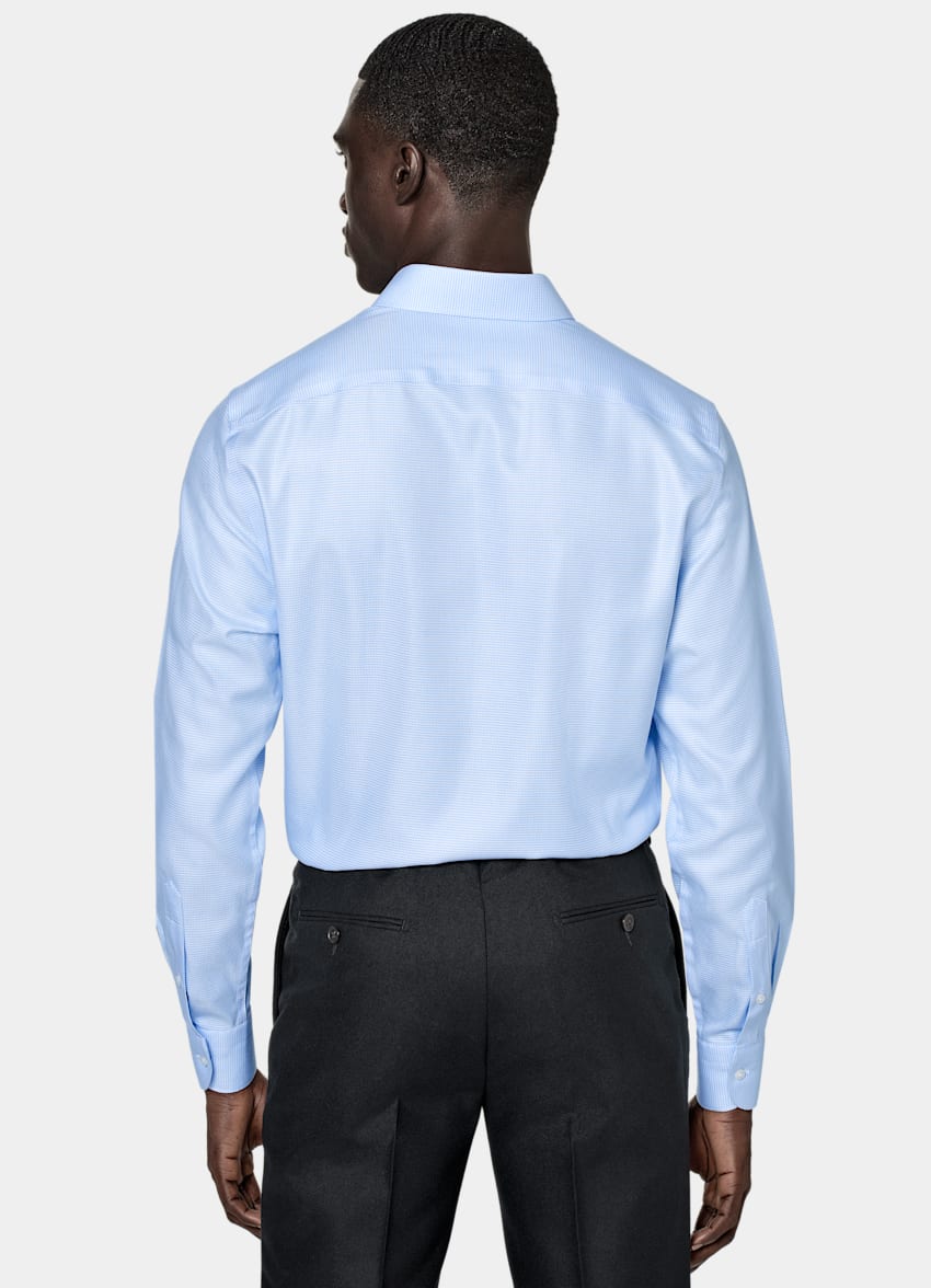 Light Blue Houndstooth Twill Slim Fit Shirt