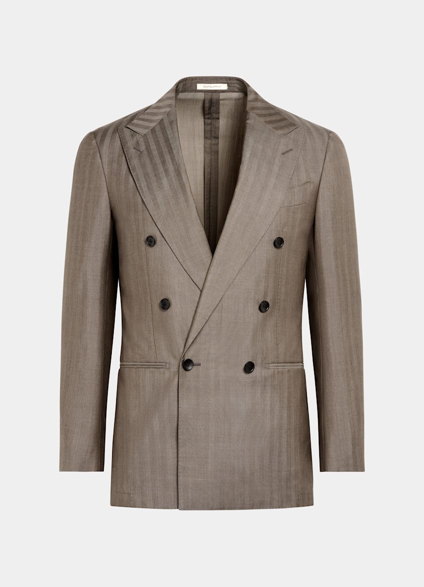 Taupe Herringbone Perennial Tailored Fit Havana Suit