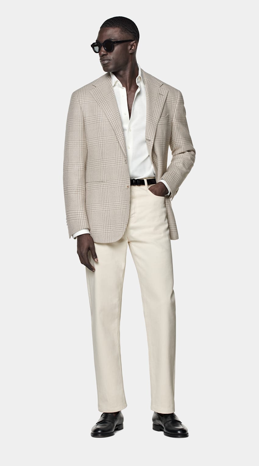 Sand Checked Relaxed Fit Roma Blazer