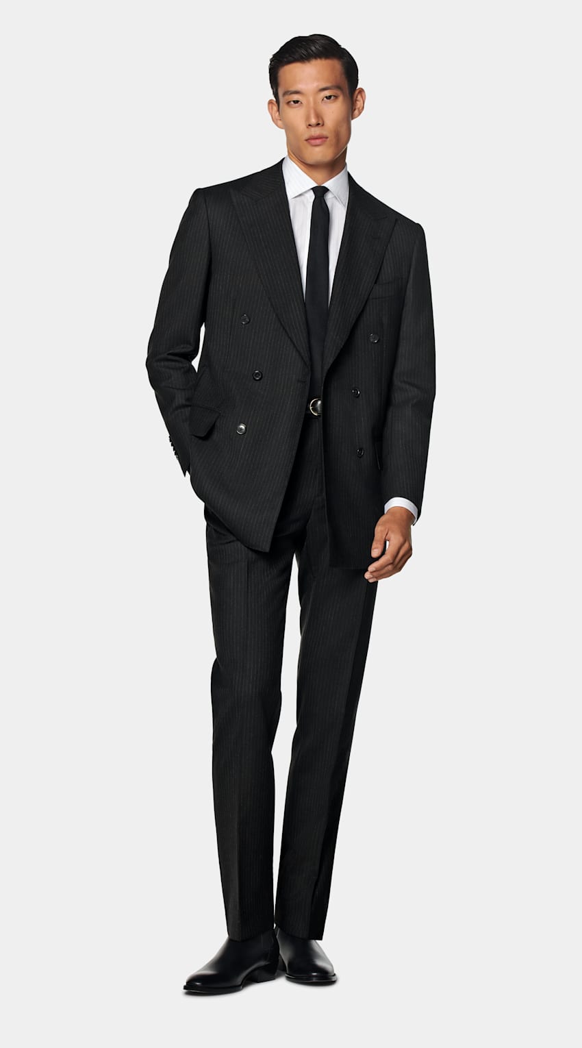 Black Striped Tailored Fit Milano Suit