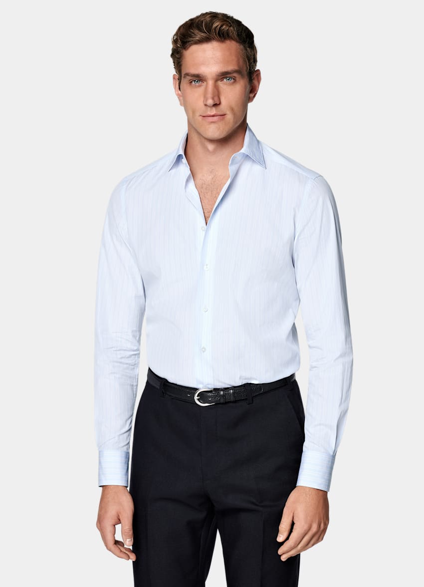 Light Blue Striped Tailored Fit Shirt