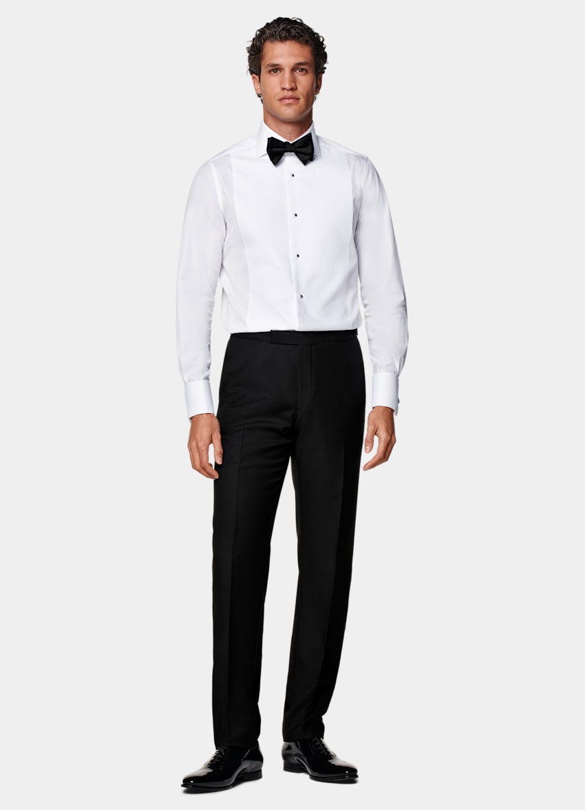 White Piqué Tailored Fit Tuxedo Shirt