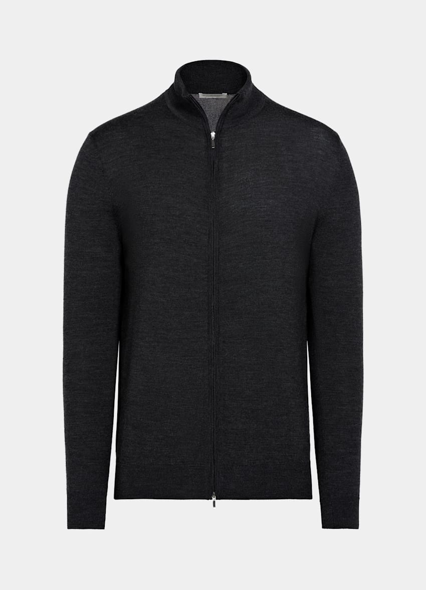 Dark Grey Merino Zip Cardigan