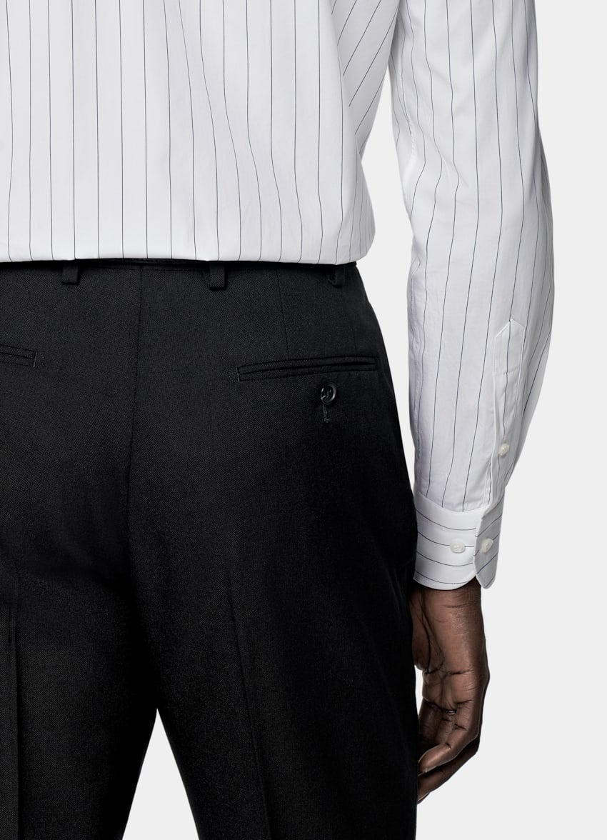 White Striped Point Collar Tailored Fit Shirt