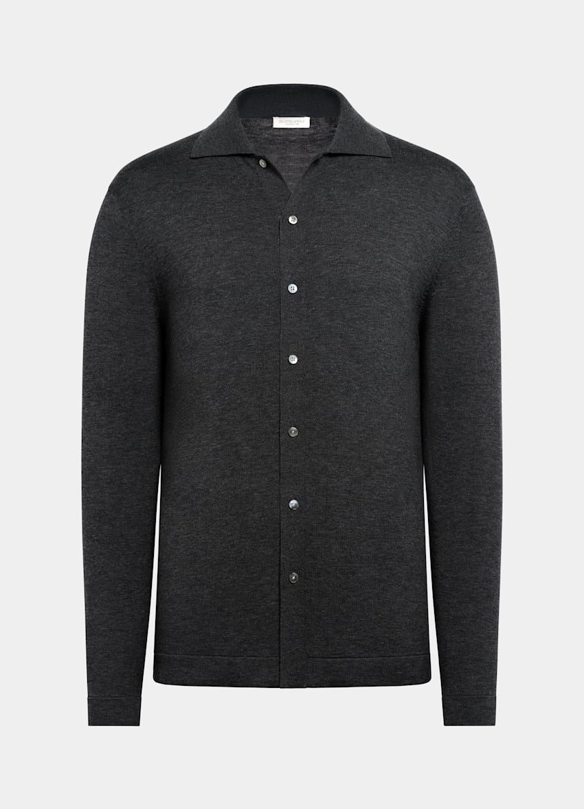 Dark Grey Long Sleeve Polo Cardigan