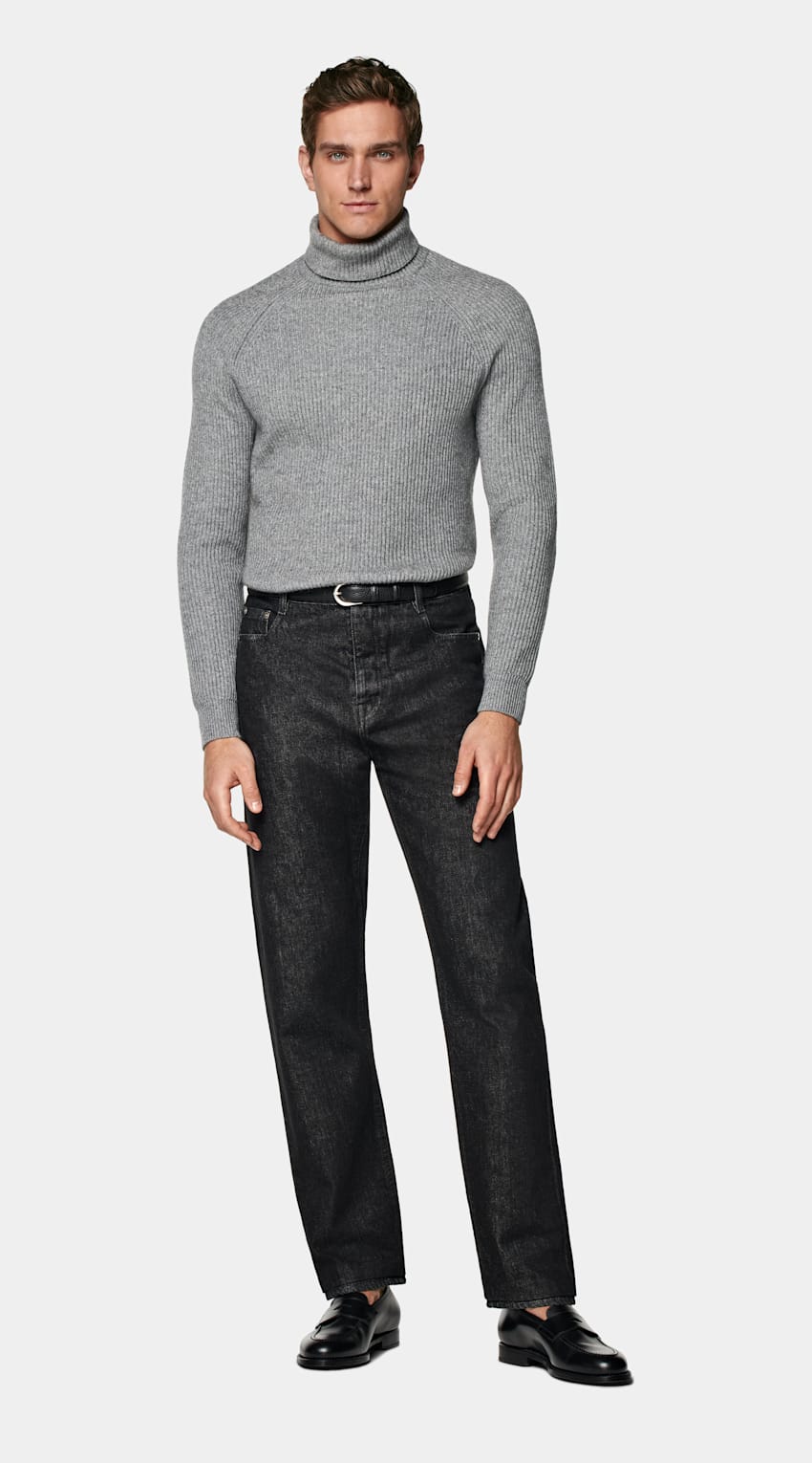 Grey Ribbed Turtleneck