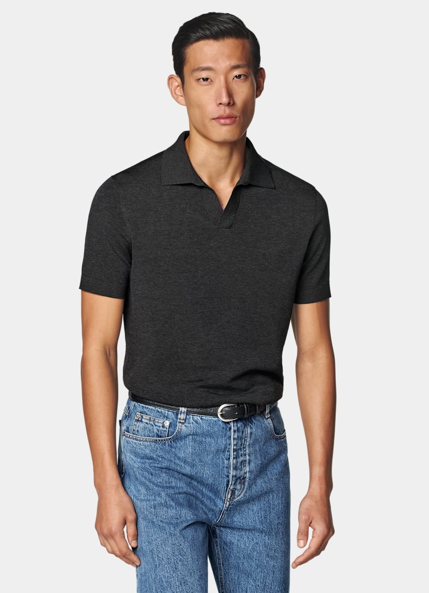 Dark Grey Buttonless Polo